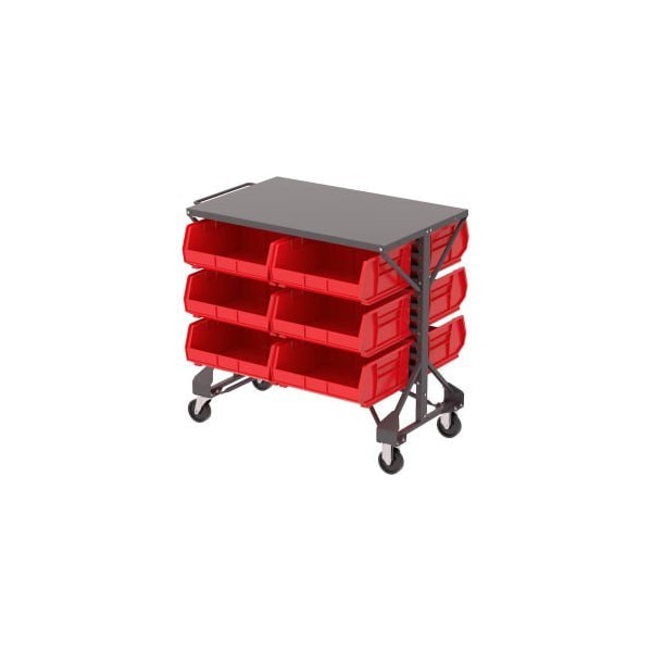 Akro-Mills Shelf-Top Bin Cart - 38-1/2 x24x36-1/2" - (12) 16-1/2 x14-3/4 x7" Bins - Red